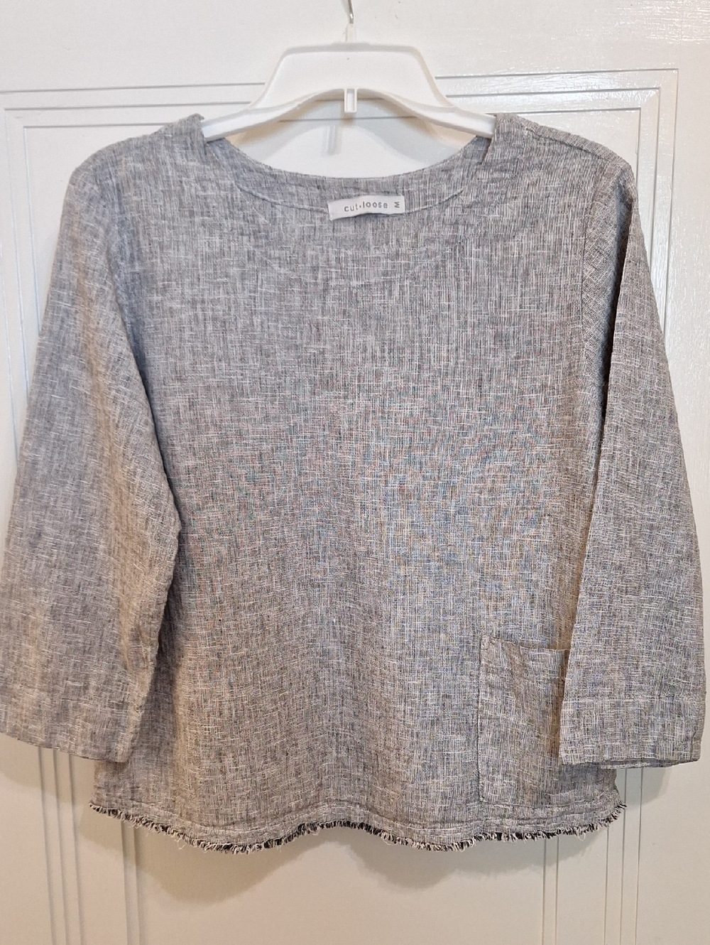 cut loose Heather Gray Textured Linen-Blend Top